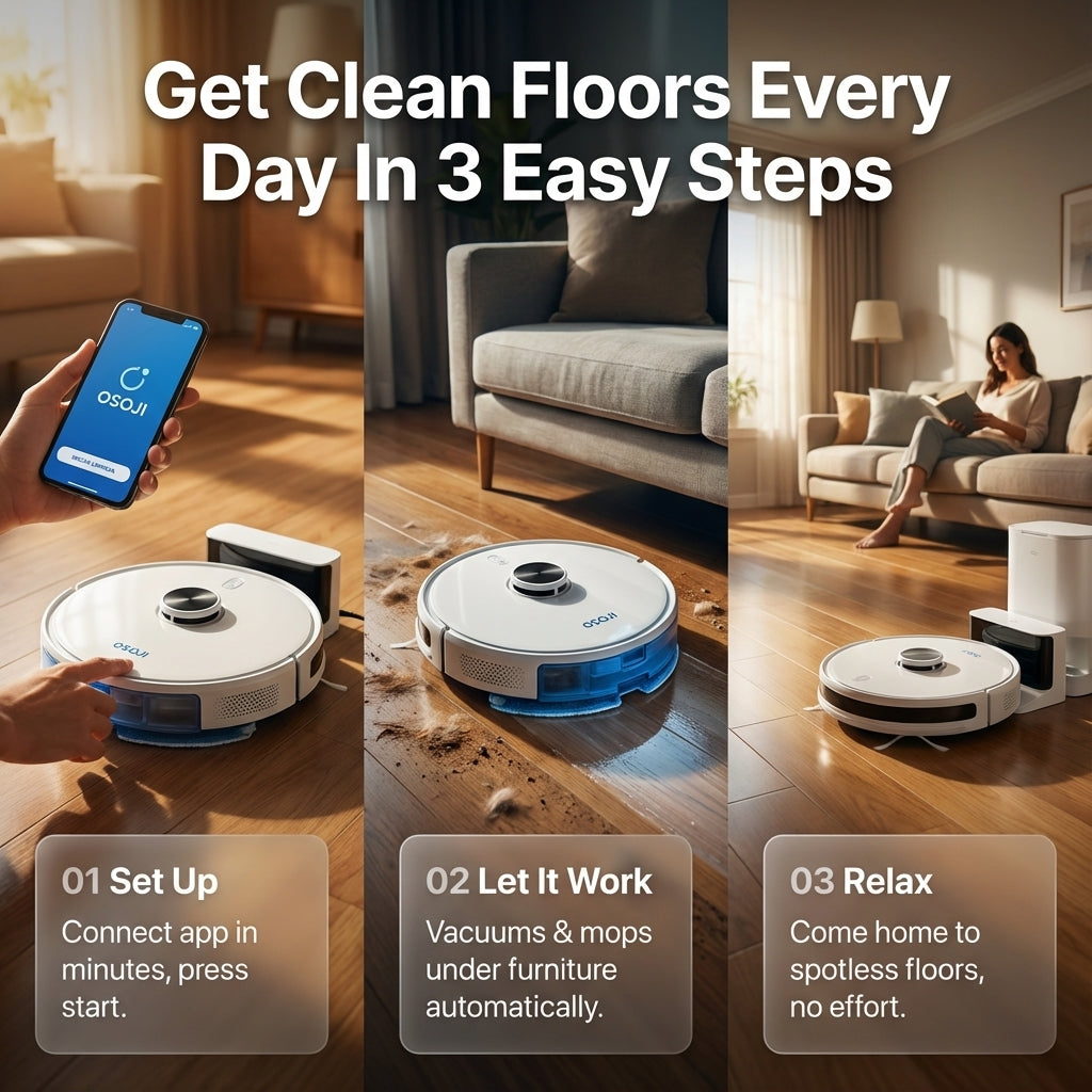 Osoji 3-in-1 Robot Vacuum and Mop - Robotic Vacuum Cleaner - Robot Vacuum - Dojo Duo 990 - WiFi Connection. HEPA Filter. Powerful Suction System, Ultra-Quiet