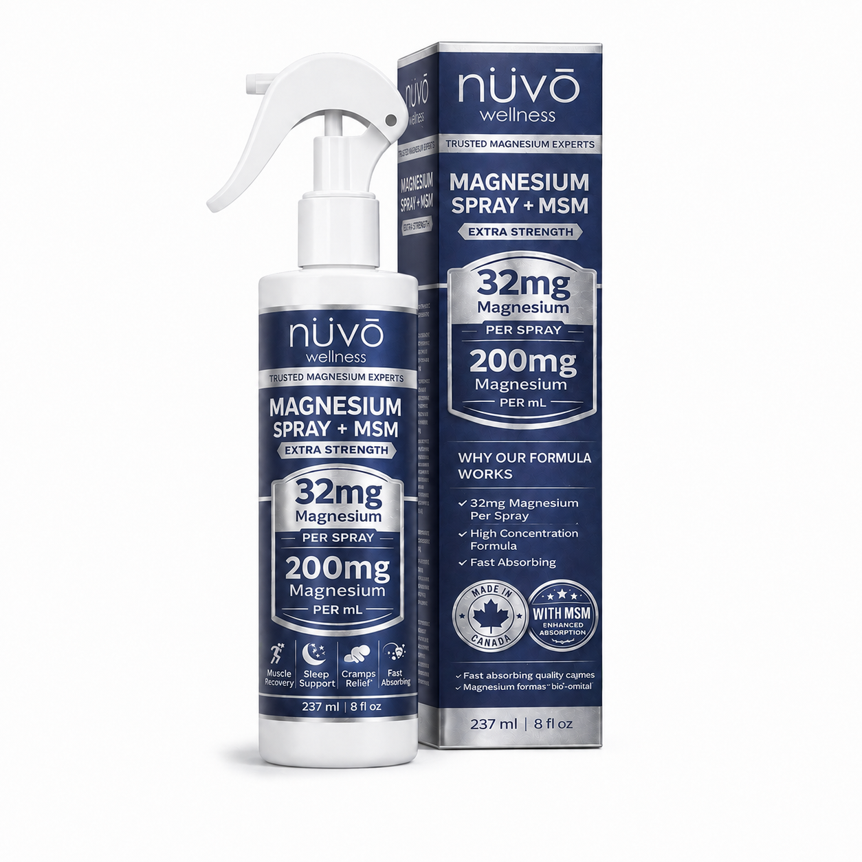 Magnesium Oil Spray with MSM and Lavender, 32mg per Spray, 237ml, Extra Strength Lightly Scented with Easy to Use Trigger Sprayer - Product of Canada